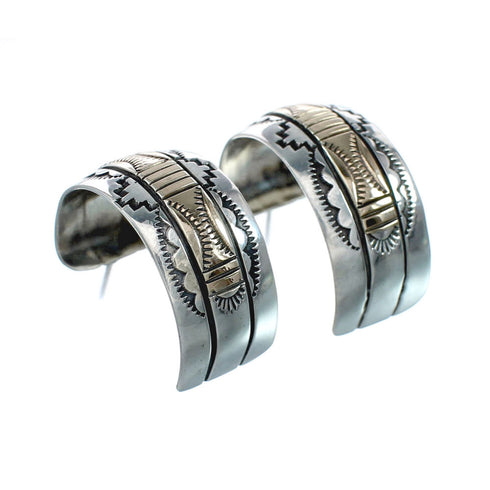 Genuine Sterling Silver And 14KG Navajo Post Hoop Earrings JX128929